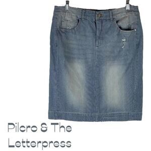 Anthropologie Pilcro & The Letterpress Distressed Boho Y2K 90s Jean Skirt Size M